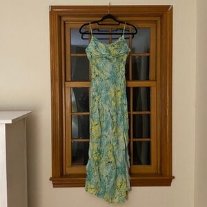 Saints & Secrets Teal/Geeen Floral Spaghetti Strap Maxi Dress